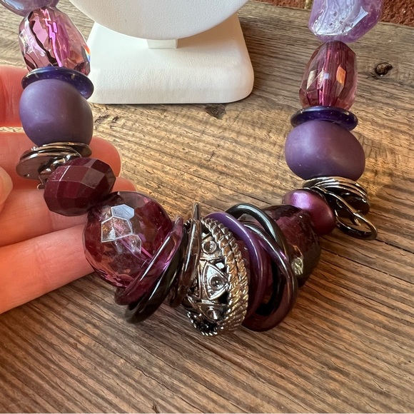 Chico’s Purple Beaded Chunky Necklace - Picture 2 of 6
